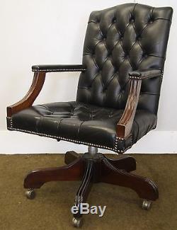 Antique Style Gainsborough Chesterfield Black Leather Swivel