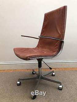 Vintage Fabricius Kastholm Leather Office Desk Chair For Knoll Eames