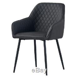 1/2/4/6 Dining Chairs Dark Grey Faux Leather Armchair with Armrest Lounge Office