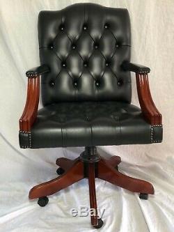 1 Original Leather Chesterfield Gainsborough Office Swivel Chair Antique Black