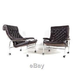 1 of 2 Retro Vintage Danish Design Leather Chrome Easy Lounge Chair Armchair 70s