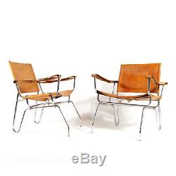 1 of 2 Retro Vintage Danish Leather Chrome Easy Lounge Chair Armchair Modern 60s