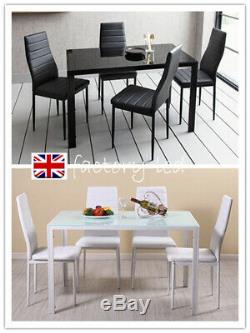 105cm Dining Table and 4 Faux Leather Padded Chairs Set Black White Home Office
