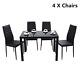 105cm Dining Table And 4 Faux Leather Padded Chairs Set Black White Home Office