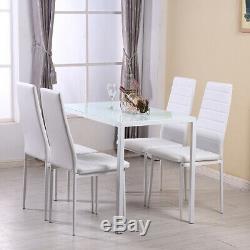 105cm Dining Table and 4 Faux Leather Padded Chairs Set Black White Home Office