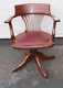 1920's Leather Oak Office Chair. Leather Seat Carved Back. On Castors