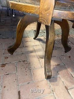 1930s Art Deco industrial oak & leather swivel office desk chair captains chair
