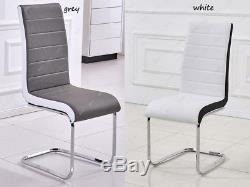 2/4/6/8 Dining Room Faux Leather Grey/White Dining Chair High Back Chrome Office