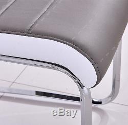 2/4/6/8 Dining Room Faux Leather Grey/White Dining Chair High Back Chrome Office