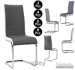 2/4/6/8 Grey & White Side High Back Dining Office Chair Faux Leather Chrome Legs