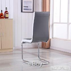 2/4/6/8 Grey & White Side High Back Dining Office Chair Faux Leather Chrome Legs