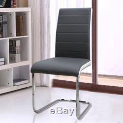 2 4 6 8 Grey &White Side High Back Faux Leather Dining Office Chairs Chrome Legs