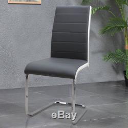 2 4 6 8 Grey &White Side High Back Faux Leather Dining Office Chairs Chrome Legs