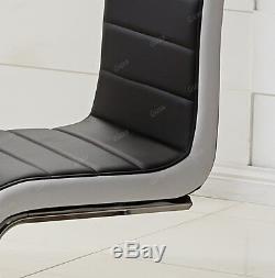 2/4/6 Black Grey White Dining Chair Faux Leather Back Chrome Legs Kitchen Office