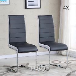 2 4 6 Black White Side High Back Dining Office Chairs Faux Leather Chrome Legs