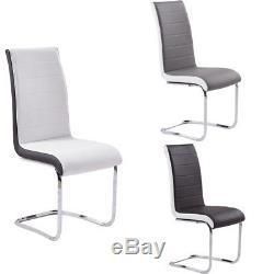 2 4 6 Dining Chairs Black White Grey Faux Leather Chrome Legs Kitchen Office New