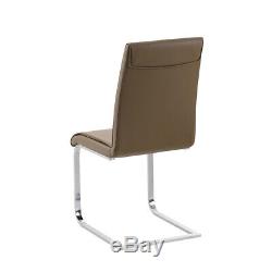 2/4/6 Faux Leather Dining Chairs Kitchen Chrome Legs Brown Padded Seat Office