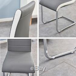 2/4/6 Faux Leather High Back Dining Chairs Chrome Legs Kitchen Office Home Gray