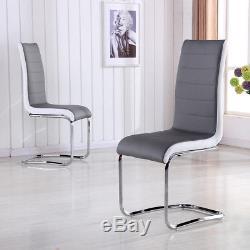 2 4 6 Ggey White Side High Back Dining Office Chairs Faux Leather Chrome Legs