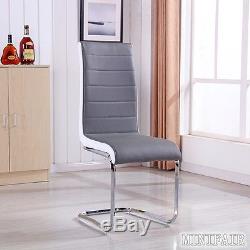 2 4 6 Grey & White Side High Back Dining Office Chairs Faux Leather Chrome Legs