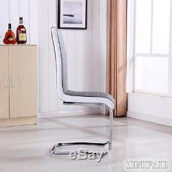 2 4 6 Grey & White Side High Back Dining Office Chairs Faux Leather Chrome Legs
