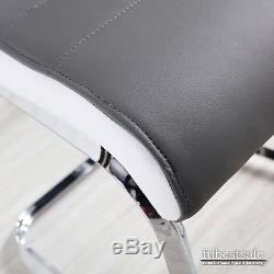 2 4 6 Grey White Side High Back Dining Office Chairs Faux Leather Chrome Legs