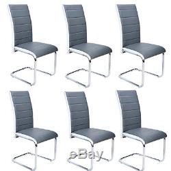 2 4 6 Pcs Gray Dining Chairs Faux Leather and Chrome Legs Home Office Furniture