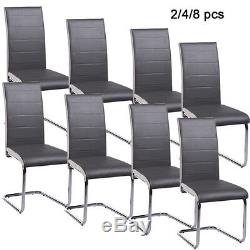 2/4/8 Faux Leather Dining Room Chair Modern High Back&Chrome Legs Office Chairs