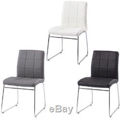 2 4 Grey/Black/White Sled Base Dining Side Chairs Faux Leather Chrome Leg Office