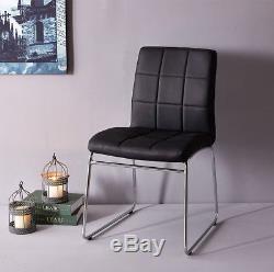 2 4 Grey/Black/White Sled Base Dining Side Chairs Faux Leather Chrome Leg Office