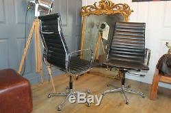 2 Charles eames high back armchairs black leather office