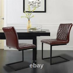 2 Dining Chairs Faux Leather High Back Padded Office Kitchen Lounge Chair Metal