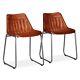 2 Dining Chairs Genuine Leather Stripes Kitchen Vintage Style Office Home Brown
