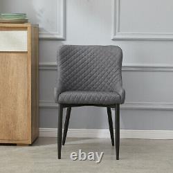 2 Pcs Grey Faux Leather PU Dining Chairs Office Chairs Metal Legs Dining Room
