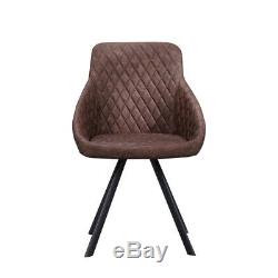 2× Retro Brown Dining Chairs PU Leather Armchairs Metal Legs Office Restaurant