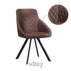 2× Retro Brown Dining Chairs PU Leather Armchairs Metal Legs Office Restaurant