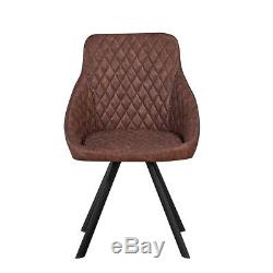 2× Retro Faux Leather Dining Chairs Brown Luxury Armchairs Office Restaurant UK