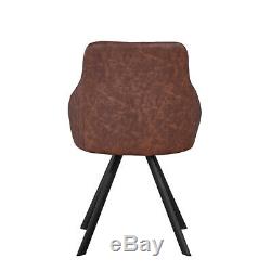 2× Retro Faux Leather Dining Chairs Brown Luxury Armchairs Office Restaurant UK