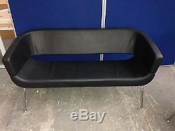 2 Seater Black Leather Sofa & Arm Chair, Settee, Office, Waiting, Staff Room