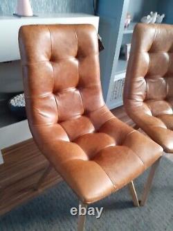 2 X Real Leather Brown/Tan Dining / Office Chairs New