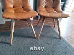 2 X Real Leather Brown/Tan Dining / Office Chairs New