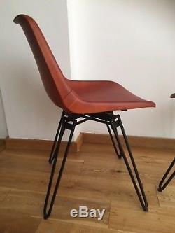 2 x Made. Com Kendal Office / Dining Chairs, Brown Tan Leather, Black Metal Frame