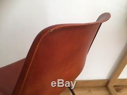 2 x Made. Com Kendal Office / Dining Chairs, Brown Tan Leather, Black Metal Frame