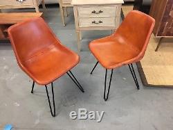 2 x Made. Com Kendal Swivel Office Chairs, Brown Tan Leather, Black Metal Frame