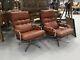 2 X Retro Tan Leather Swivel Office Chairs Free Delivery