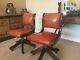 2 X Vintage Retro Brown Leather Office Desk Swivel Chairs