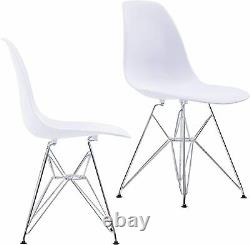 2 x white Modern faux leather Dining Chair Eiffel Chrome Legs 4 6 8 office