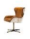 27 W Office Swivel Aviator Arm Chair Soft Light Brown Leather Aluminum Cool