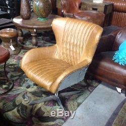 27 W Office Swivel aviator arm chair soft light brown leather aluminum cool