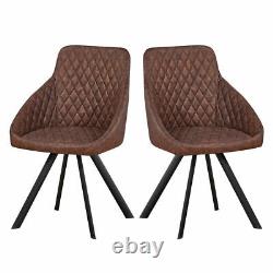 2X Faux Leather/PU Dining Chairs Brown Arm Chairs Padded Seat Diamond Design